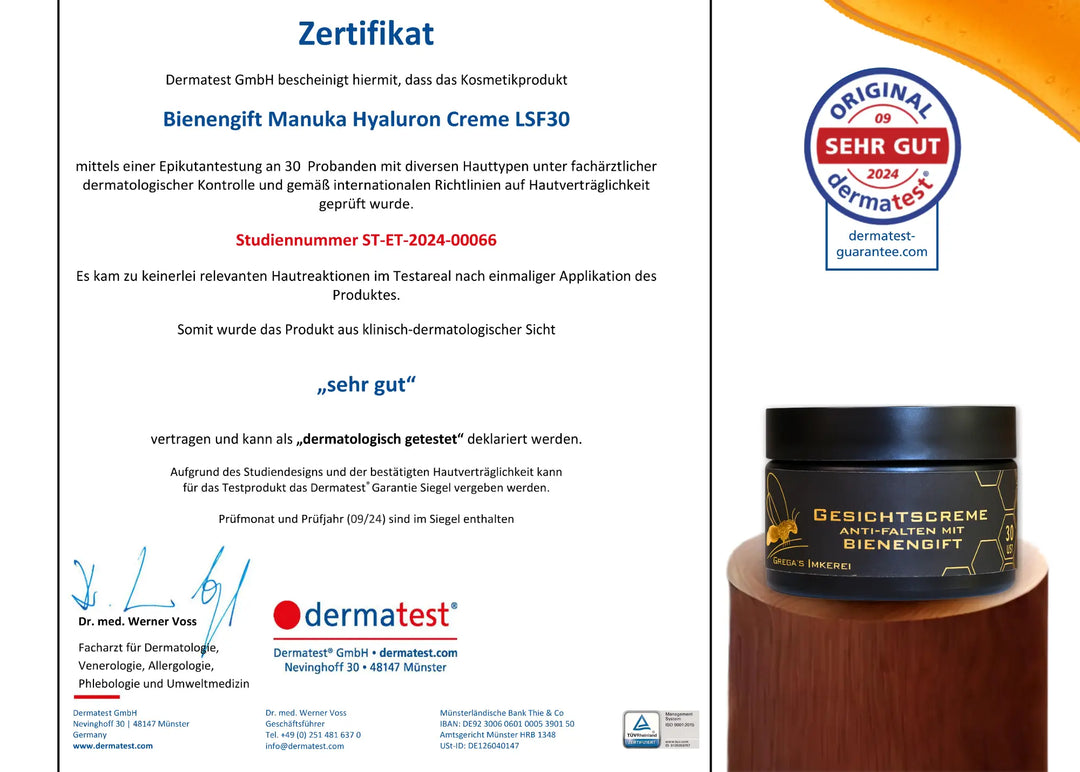 Bienengiftsalbe Zertifikat Sehr gut
