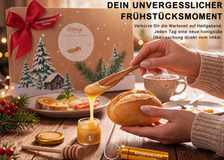 Adventskalender mit kleinen Honig Gläsern
