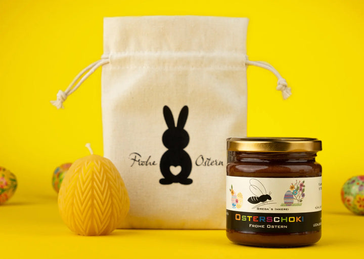 Kleine Ostergeschenk direkt vom Imker mit Honig und Osterkerze aus Bienenwachs