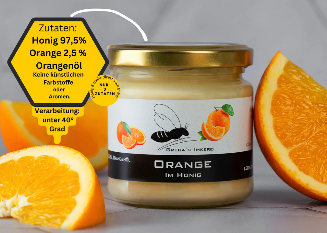 Zutaten vom Orange mit Honig vom Imker