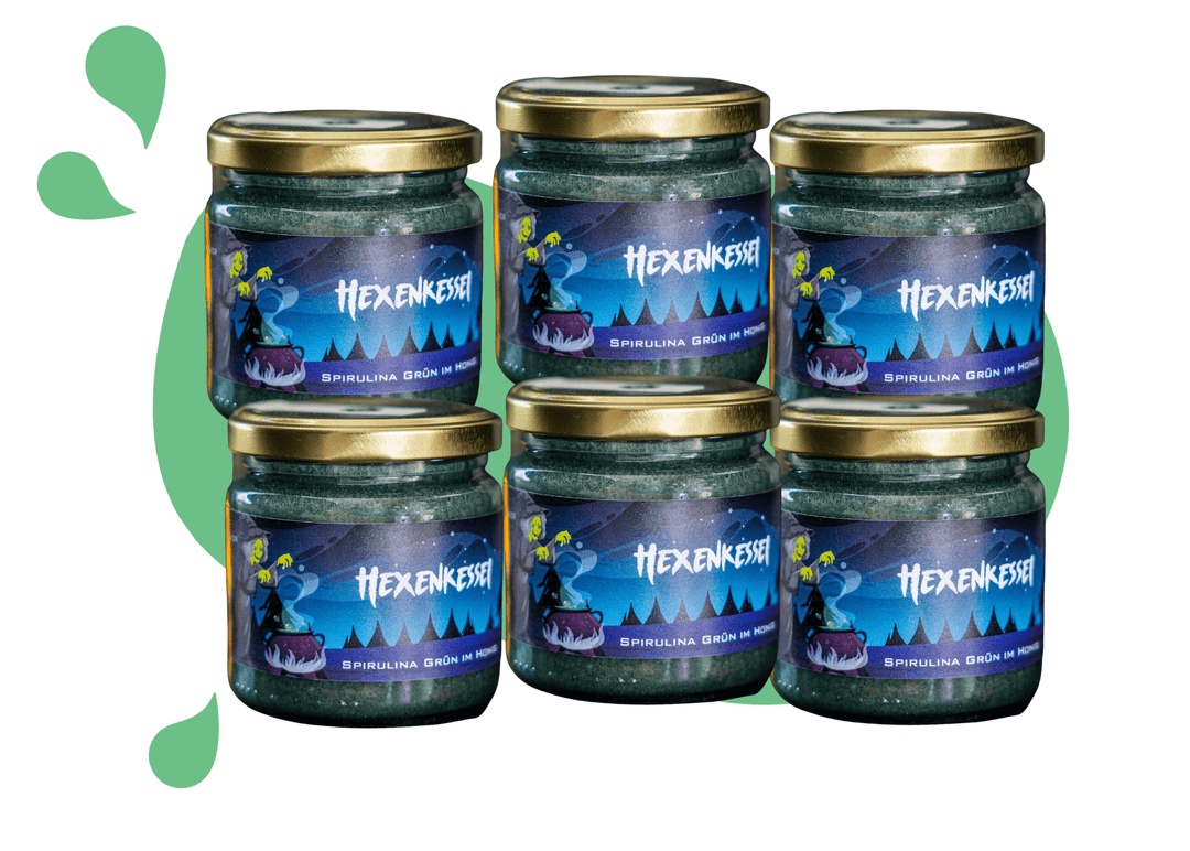 Grüner Honig mit Spirulina zu Halloween im Honig von Grega´s Imkerei 6er Vorteilsset